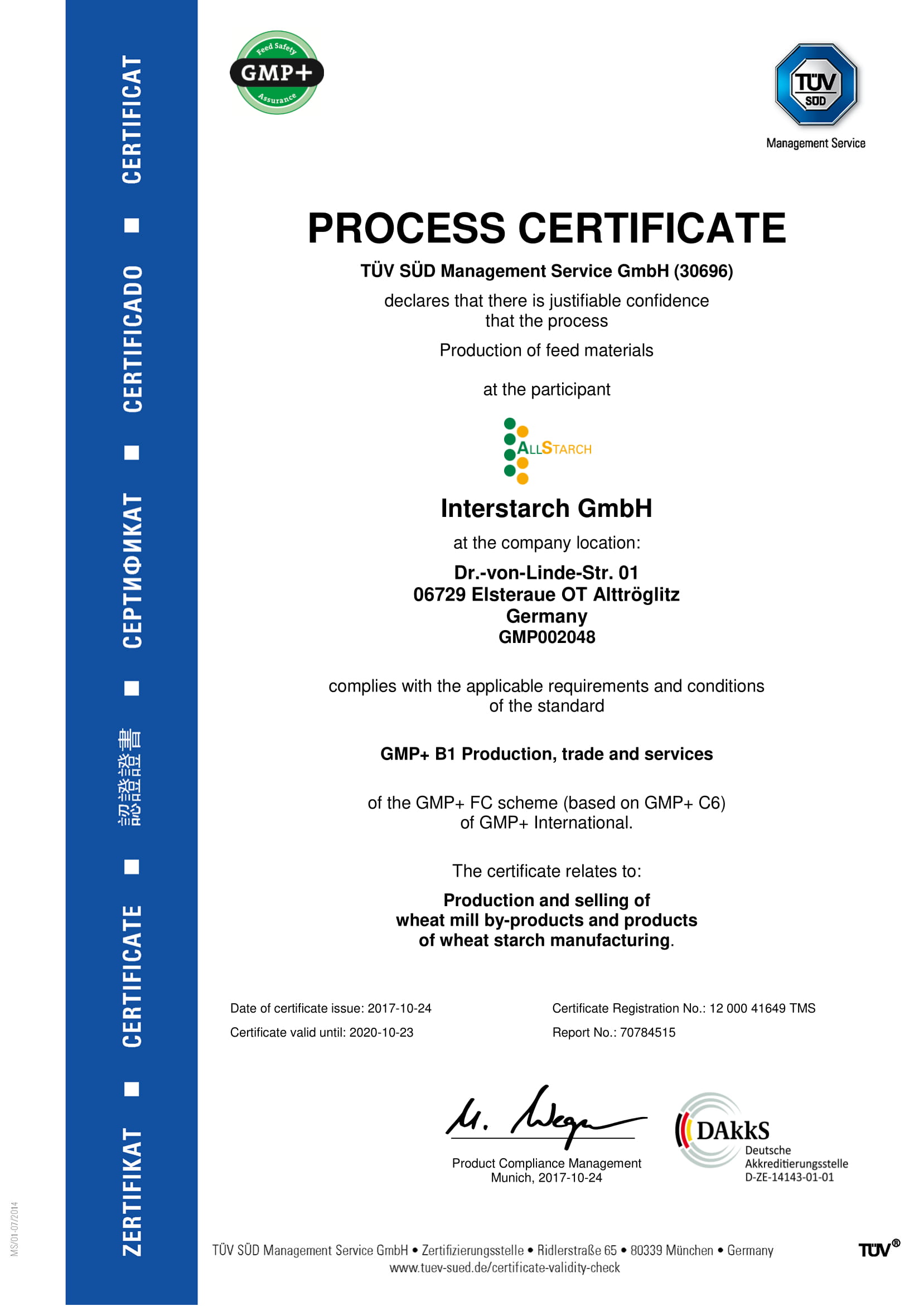 GMP+ Certificate Interstarch GmbH